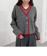 レイヤードニットカーデアンサンブル