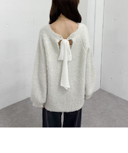 バックリボンラメブークレニットプルオーバー