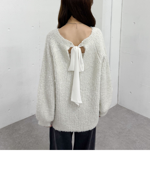 バックリボンラメブークレニットプルオーバー