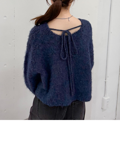 バックリボンブラッシュニットプルオーバー