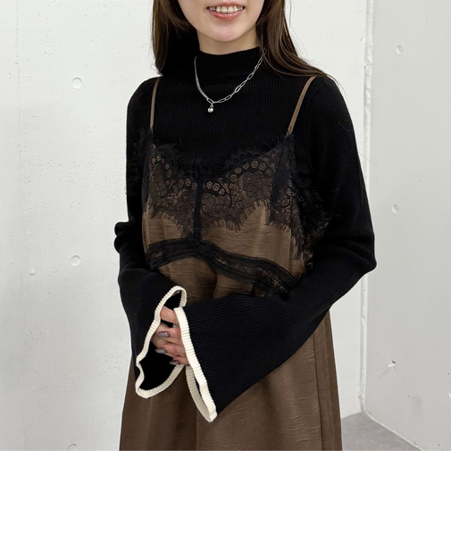 フレアスリーブリブニットプルオーバー