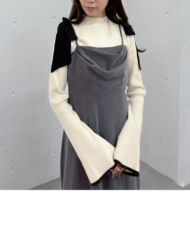 フレアスリーブリブニットプルオーバー