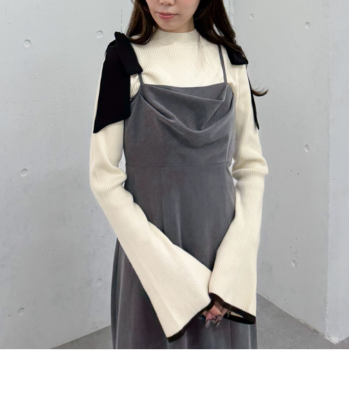 フレアスリーブリブニットプルオーバー