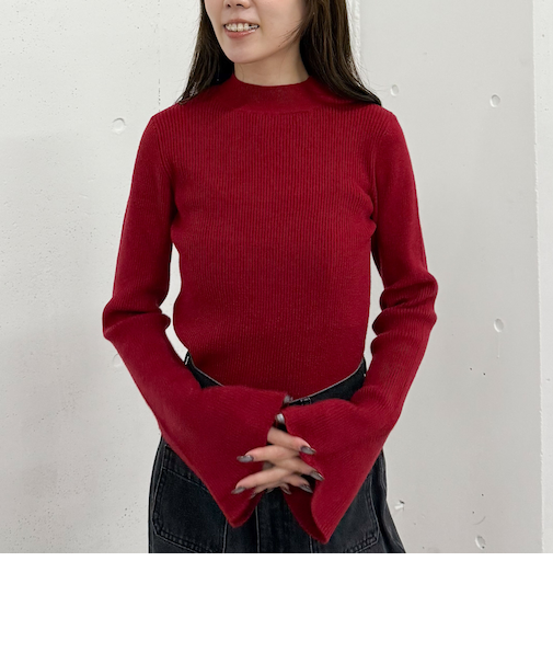 フレアスリーブリブニットプルオーバー