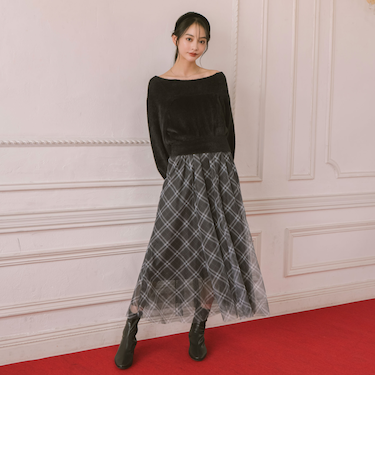 フェザーオフショルニット×チュールキャミワンピースSET