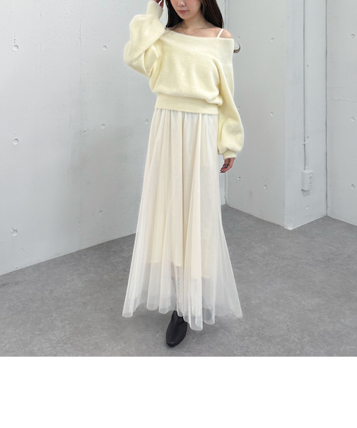 フェザーオフショルニット×チュールキャミワンピースSET