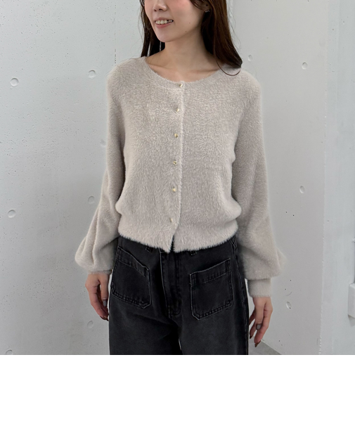 ハートボタンフェザーニットカーディガン