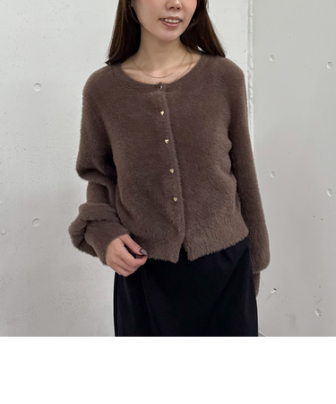 ハートボタンフェザーニットカーディガン