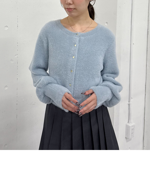 ハートボタンフェザーニットカーディガン