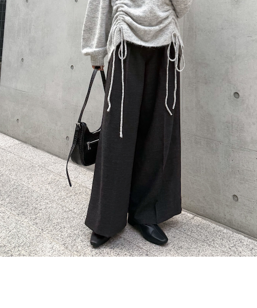 ベルト付ウールタックワイドスラックス