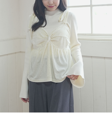 ラインストーンベロアビスチェ×フレアリブニットＳＥＴ