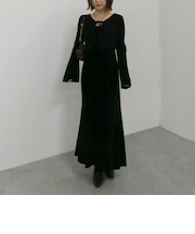 ランダムリブニットカーデ×ベロアキャミワンピースSET