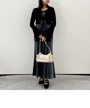 ランダムリブニットカーデ×ベロアキャミワンピースSET