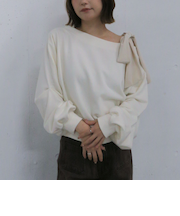 ベロアリボンタックオフショルスウェット