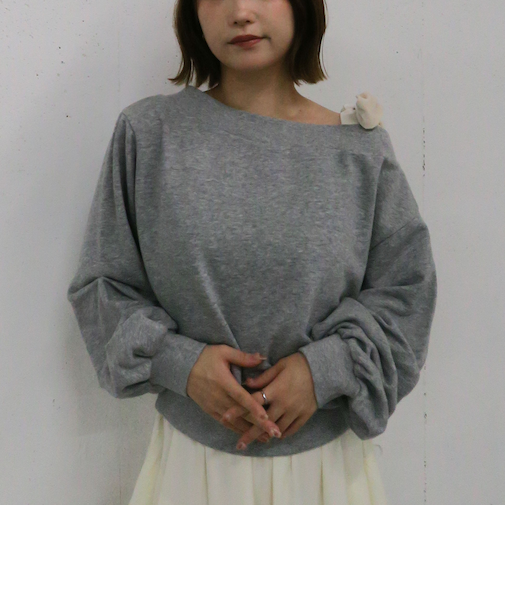 ベロアリボンタックオフショルスウェット