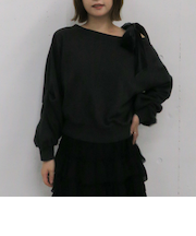 ベロアリボンタックオフショルスウェット