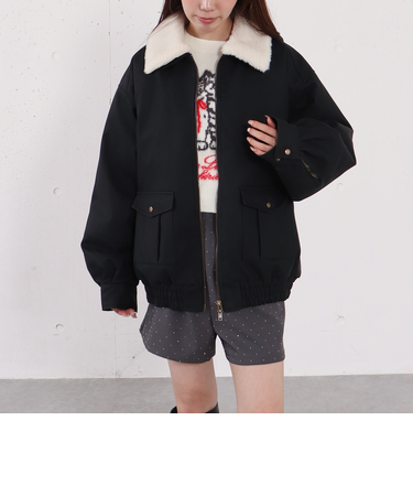 ファー衿付中綿フェイクレザーブルゾン