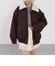 ファー衿付中綿フェイクレザーブルゾン