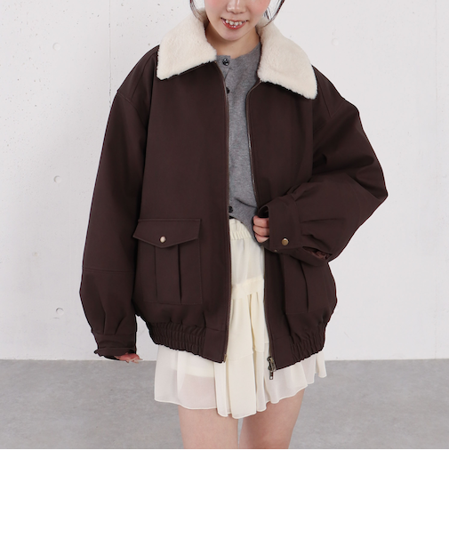 ファー衿付中綿フェイクレザーブルゾン