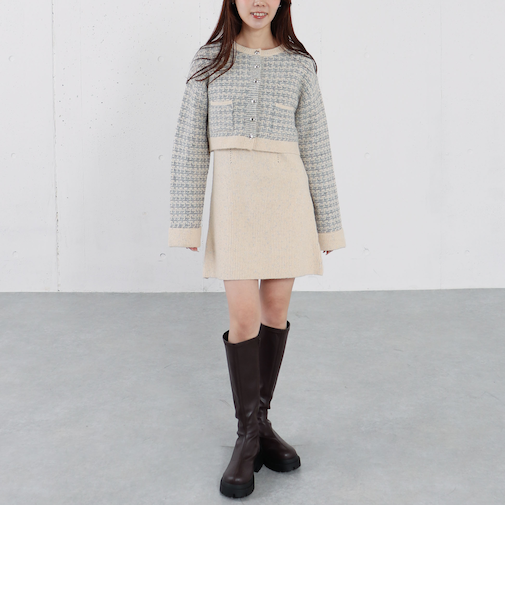 ツイードニットカーディガン×ミニキャミワンピＳＥＴ