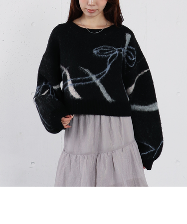 リボンジャガードショートニットプルオーバー