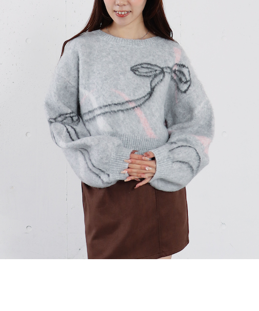 リボンジャガードショートニットプルオーバー