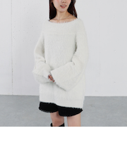 スパンコールフェザーオフショルミドルニットプルオーバー