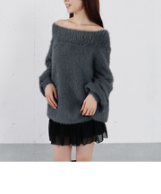スパンコールフェザーオフショルミドルニットプルオーバー