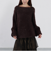 スパンコールフェザーオフショルミドルニットプルオーバー