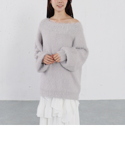 スパンコールフェザーオフショルミドルニットプルオーバー