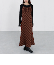 リボンタックチェックキャミワンピース