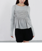 花柄刺繍ベロアビスチェ×リブニットプルオーバーＳＥＴ