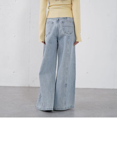 ロゴ刺繍ワイドデニム