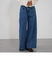 ロゴ刺繍ワイドデニム