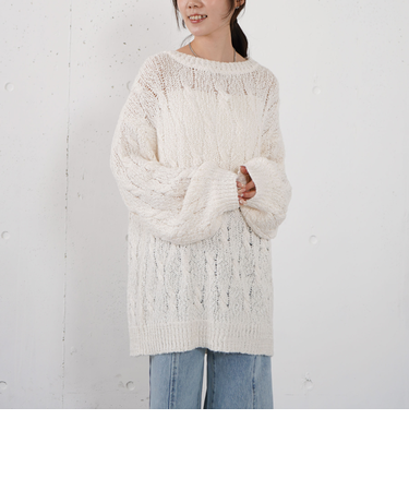 スラブゆるケーブルニットプルオーバー