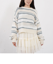 ミックスヤーンランダムボーダーニットプルオーバー