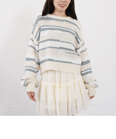 ミックスヤーンランダムボーダーニットプルオーバー