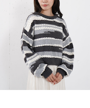 ミックスヤーンランダムボーダーニットプルオーバー