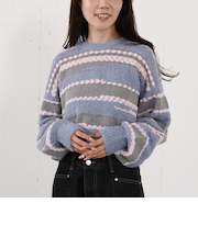 ミックスヤーンランダムボーダーニットプルオーバー