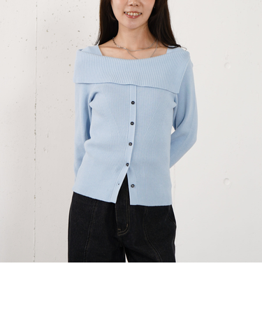 フロントボタンオフショルプルオーバー