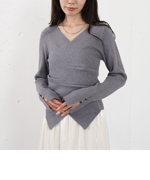 【オン／オフ使える！】ラインフィットクロスニットプルオーバー