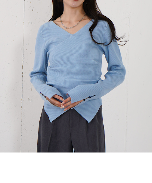 【オン／オフ使える！】ラインフィットクロスニットプルオーバー