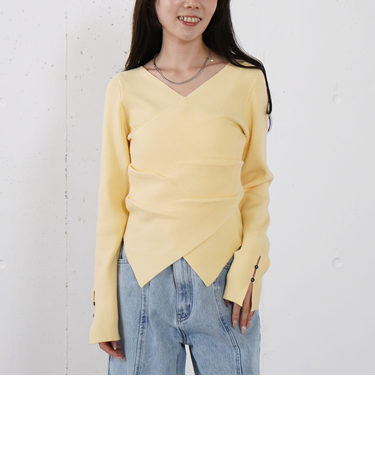 【オン／オフ使える！】ラインフィットクロスニットプルオーバー