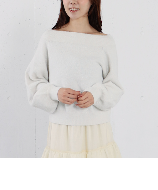 ラメマシュマロオフショルニットプルオーバー