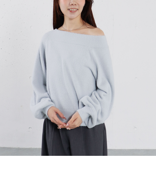 ラメマシュマロオフショルニットプルオーバー