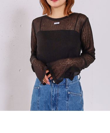 スラブカットクルーネックトップス