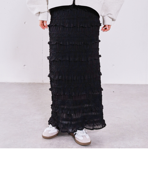 シャーリングフリルタイトスカート