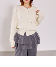 【アンチピリング】小花柄刺繍ニットカーディガン