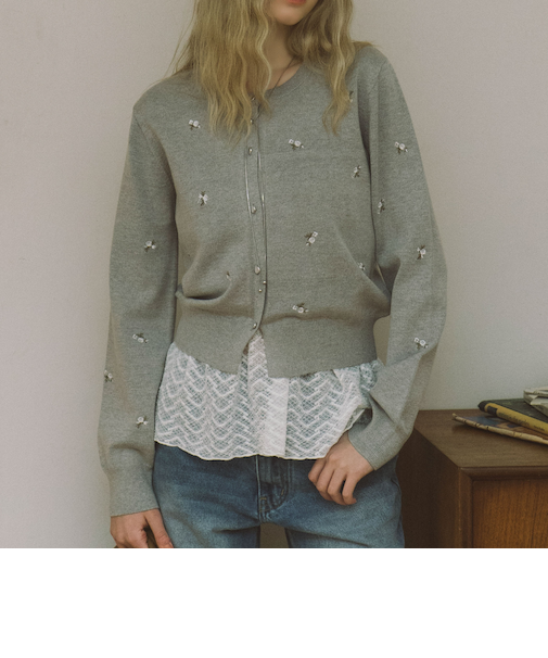 【アンチピリング】小花柄刺繍ニットカーディガン
