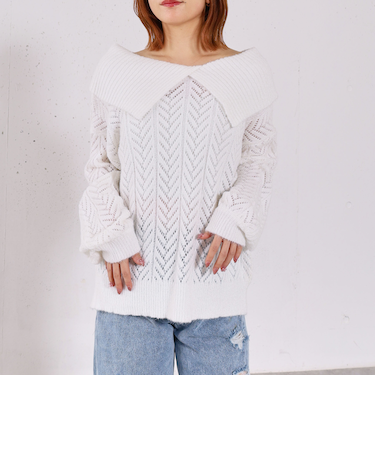 ビックカラーオフショルミドルニットオーバー